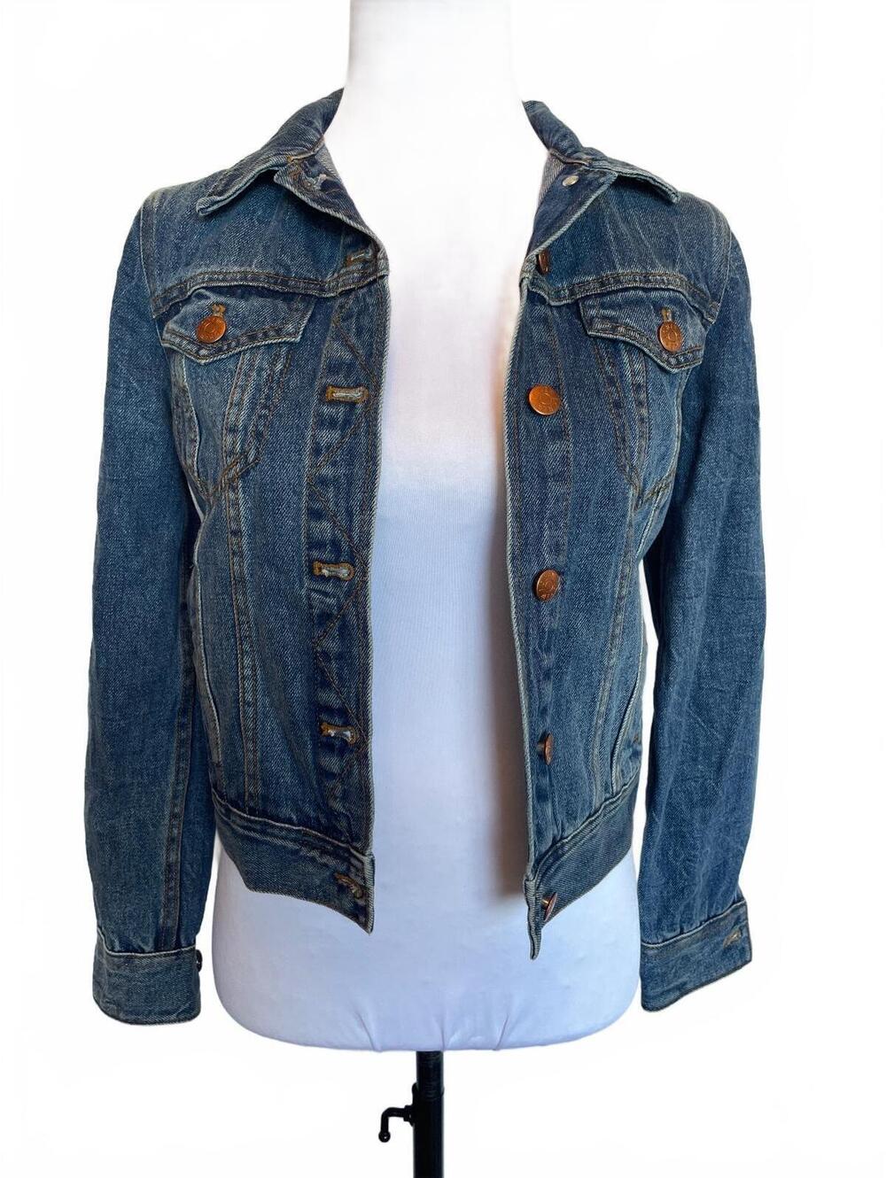 J.Crew Blue Jean Denim Trucker Jacket Women XXS Fitted 90s Preppy Americana